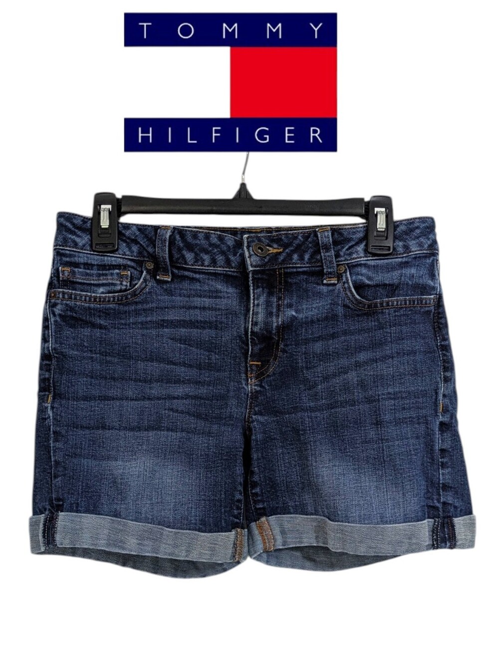 Tommy Hilfiger Cuffed Midi Jean Shorts - Size 4 Womens Denim